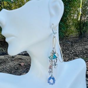 Gemstones and sterling silver long drop earrings